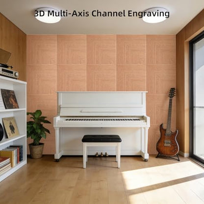 6 Pack Acoustic Wall Panels 23.6" Self-Adhesive Wood Grain Sound Panels - color: Diamond weave light color