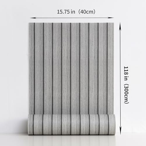 Haimin Wood Grain Slat Wall Panels Peel and Stick Faux Wood Thick Wallpaper - color: Light Gray