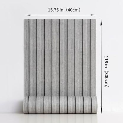 Haimin Wood Grain Slat Wall Panels Peel and Stick Faux Wood Thick Wallpaper - color: Light Gray
