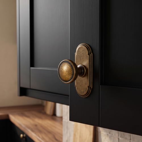 6Pack Antique Brass Cabinet Knob with Backplate Round Drawer Knob - color: Antique Brass, style: Orbit Rim