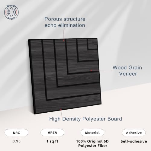 WoveN SounD Acoustic Wall Panels, Black Oak, 16 Pack, 12x12 in - color: Enframe, Black Oak, 16 Pack