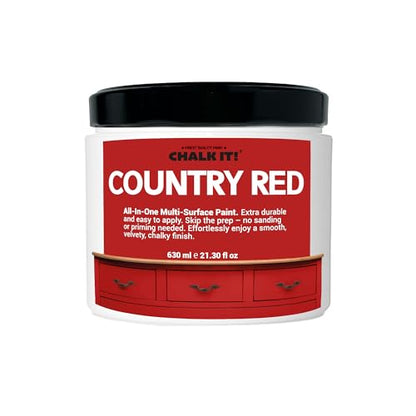 CHALK IT! All-in-One Multi-Surface Chalk Paint for Furniture & Cabinets - No Sanding, No Primer, Built-In Top Coat Water-Based, Low-Odor, Fast-Drying, Matte Finish (Country Red) - color: Country Red