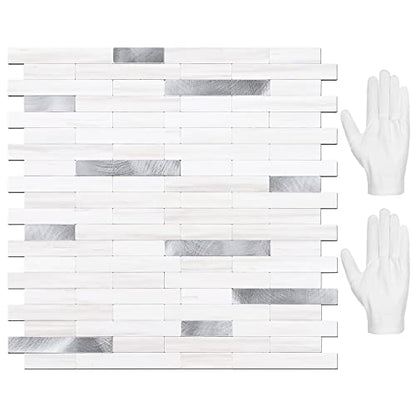 STICKGOO Peel and Stick Backsplash Tile, Stick on Backsplash for Kitchen and Bathroom, Dolomite White Marble Look PVC Mixed Metal Silver Self Adhesive Wall Tiles(10 Sheets) - color: Dolomite White Marble Mixed Metal Silver