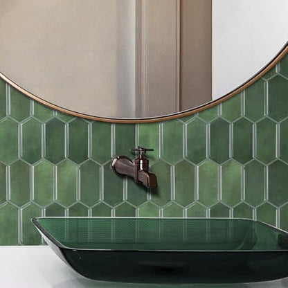 Alwayspon 10 Sheets 12" x12inch Emerald Green 3D Vinyl Backsplash Tiles, Self-Adhesive Peel and Stick Wall Tile Stickers Stick on Subway Tiles for Kitchen Bathroom Wall - color: Emerald Green