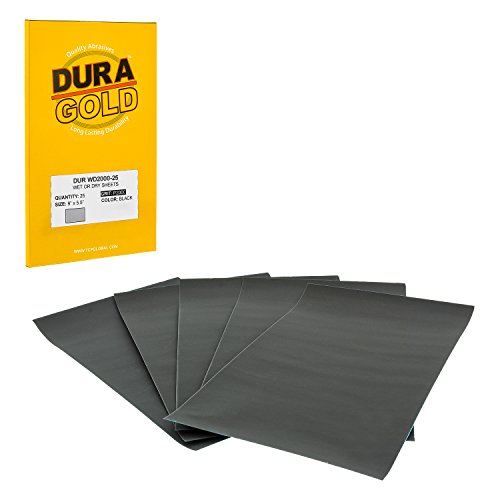Dura-Gold 5-1/2" x 9" Wet or Dry Sandpaper Sheets, 2000 Grit, Box of 25 - size: 2000-Grit