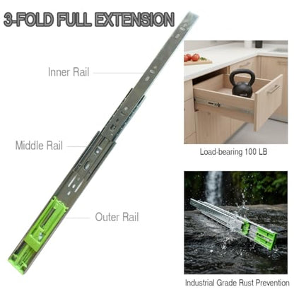 Soft Close 24" Drawer Slides, Full Extension Side Mount, 6 Pairs - size: 24 Inch