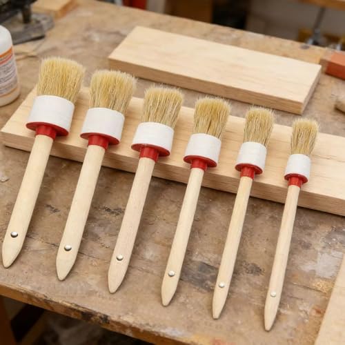 Markeny 6Pack Wood Handle Round Head Paint Brush Set Bristles Smooth Bristle Round Brushes Tool for Stencils DIY Painting Waxing Home Decor