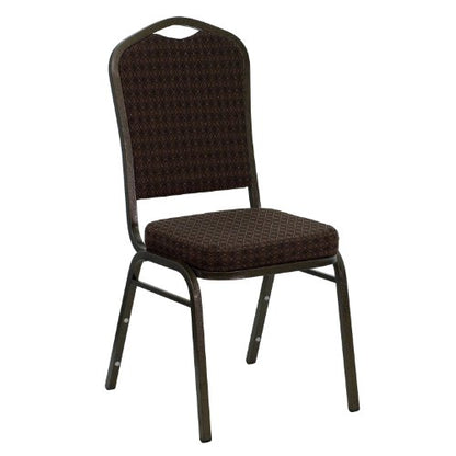 EMMA + OLIVER Brown Crown Back Stacking Banquet Chair - color: Brown Patterned Fabric/Gold Vein Frame