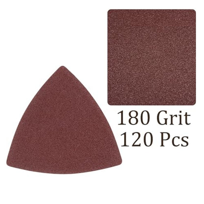 120pcs Mouse Sander Detail Sandpaper 180Grit 3-1/8" Triangle - size: 180 grit