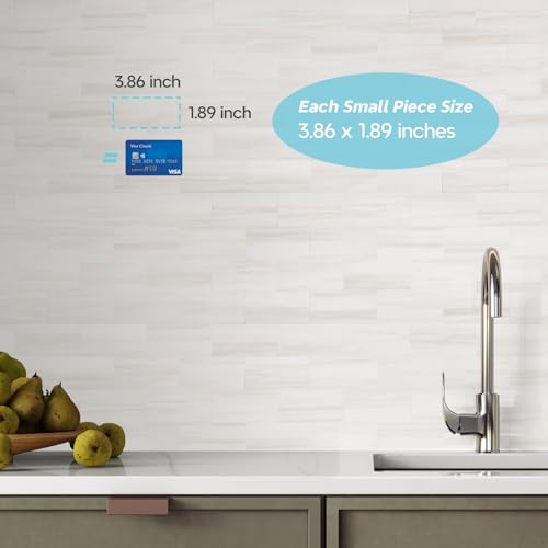 STICKGOO 10-Sheet Peel and Stick Backsplash on Subway Tile, Dolomite White - color: Dolomite White Marble