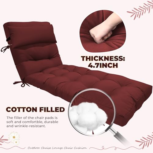 76 x 22 x 4.7 Waterproof Chaise Lounge Chair Cushion Outdoor Red - color: Red, size: 1 Pack