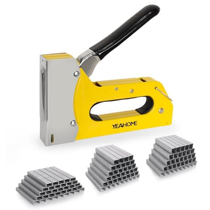 YEAHOME T50 Heavy Duty Staple Gun Kit, Upholstery Staple Gun with 6000 T50 Staples of 1/4, 3/8, 1/2 Inch, Manual Stapler Gun for Wood, Crafts, Wall, DIY & Professional Use - style: Yellow, T50 Staple Gun, with 6000 Staples