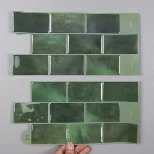 Alwayspon 10 Sheets 12"x6" Emerald Green 3D Vinyl Backsplash Marble Tiles, Self-Adhesive Peel and Stick Wall Tile Stickers Stick on Subway Tiles for Kitchen Bathroom Wall, 623 - color: Green