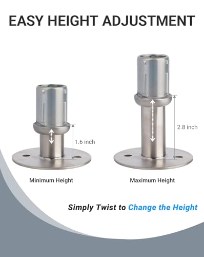 Adjustable Bullet Feet for 1-5/8" O.D. Tubing - Table Leg Levelers - color: Stainless Steel Round Flange Base Leveling Feet