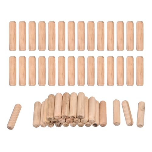 uxcell 60 Pcs Wooden Dowel Pins 10x40mm(0.39x1.57) Fluted Beveled Ends Wood Dowel Pegs Dried Hardwood for Woodworking Furniture Shelf - size: 10x40mm