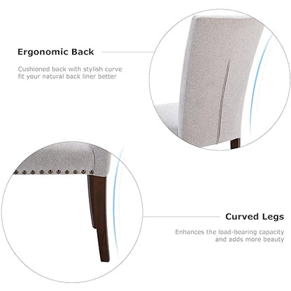 COLAMY Upholstered Parsons Dining Chairs Set of 2, Fabric Dining Room Kitchen Side Chair with Nailhead Trim and Wood Legs - Light Grey - color: F-lightgrey, size: Set of 2
