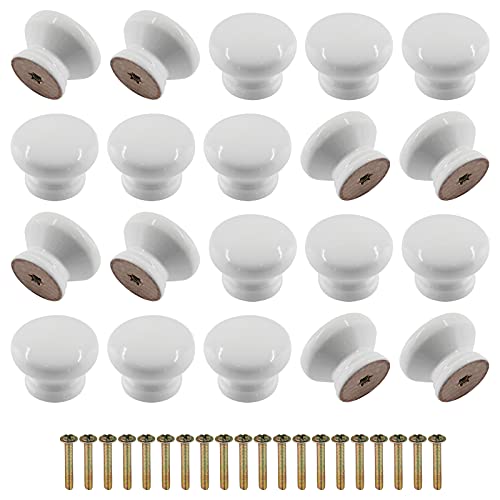 Zorfeter Wood Drawer Knobs, White, 20 Pcs - color: White Mushroom