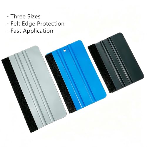 3 Piece Felt Edge Squeegee, 4inch - 5inch - 6inch Vinyl Wrap Squeegee, Scratch-Free for Decals, Adhesive Vinyl, Window Film, Wallpaper - color: Three Colors