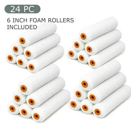 Allgala 24-Piece 6 inch Shedless Mini Foam Sponge Paint Roller Cover for Trim Wall Funiture Doors Etc - TH10387 - size: 6" Foam (Pack of 24)