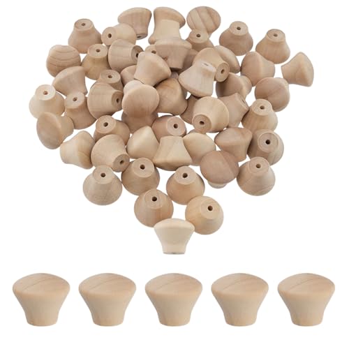 50pcs Unfinished Wood Drawer Knobs, Round, 18 x 15mm/0.71" x 0.59"