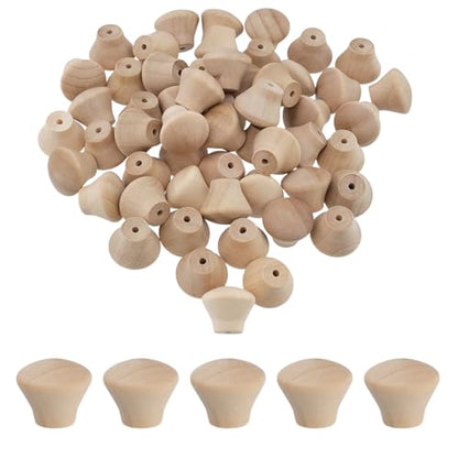 50pcs Unfinished Wood Drawer Knobs, Round, 18 x 15mm/0.71" x 0.59"