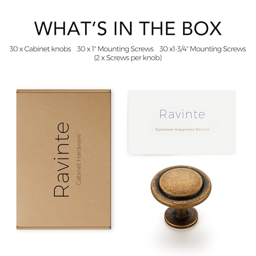 Ravinte Antique Brass Round Cabinet Knobs,Zinc Pulls,1-1/4 Inch,30 Pack - color: Antique Brass