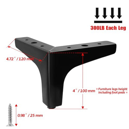 4 Pack 4 Inch Furniture Legs, Black Metal Polished Triangle Feet - color: Matte Black, size: 4 inches, 4 Pcs