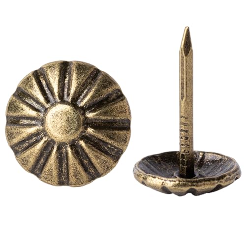 7/16 Inch Antique Brass Upholstery Tacks, 120Pcs Furniture Decorative Heavy Duty Tacks, Upholstery Pins Nails for Sofa, Headboard, Bed, Chair, Jewelry Box and DIY Project - color: Brass