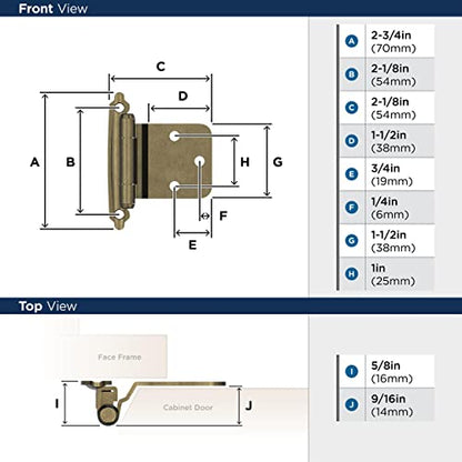 Amerock 1 Pair Variable Overlay Burnished Brass Face Mount Cabinet Hinge - color: Burnished Brass, size: Reverse Bevel