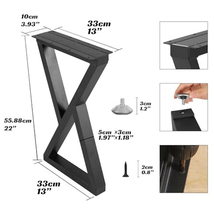22 Inch Metal Coffee Table Legs, Heavy Duty Black Metal End Desk Table Legs, DIY Project for Furniture, Bench (H22” x W13”, Set of 2) - size: 22 Inch Z