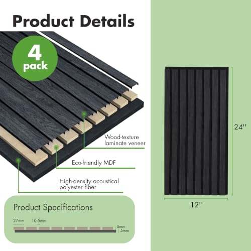 Art3d 12" x 24" Acoustic Wood Slat Wall Panel, 4pcs, 8 sq.ft, Grey Oak - color: Grey Oak, size: 12" x 24"