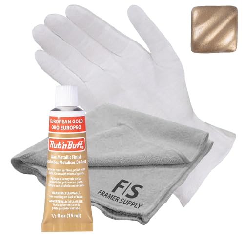 Rub n Buff Metallic Wax with Cotton Glove and 8" x 8" Cloth - Gilding Wax for a Smooth Adjustable Gloss Finish - Single 0.5oz/15ml Tube (European Gold) - color: European Gold