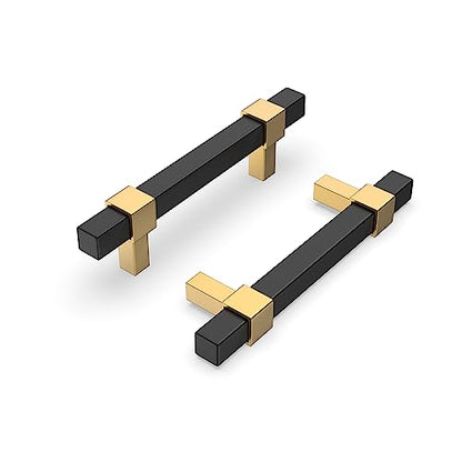 Goldenwarm 10 Pack 3 Inch Black and Gold Cabinet Pulls, Zinc Alloy - size: 3” Hole Center