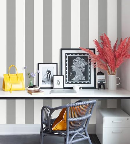 Erfoni Grey and White Wallpaper Stripe Peel and Stick Wallpaper Modern - color: Grey and White, size: 17.7" x 118"