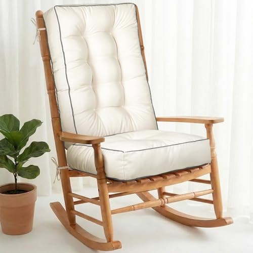 1 MIDDLE ONE Rocking Chair Cushion Outdoor Indoor, Memory Foam Replacement Rocking Chair Pads, Set of Thicken Seat & Back Cushions with Ties for Rocker (Cream, 28"X18"/18"X18") - color: Cream, size: 28"X18"/18"X18"