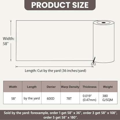 Waterproof Marine Canvas Fabric by The Yard 58" W 600D PVC Backing 15 Yards - color: Dark Brown, size: 15 Yards