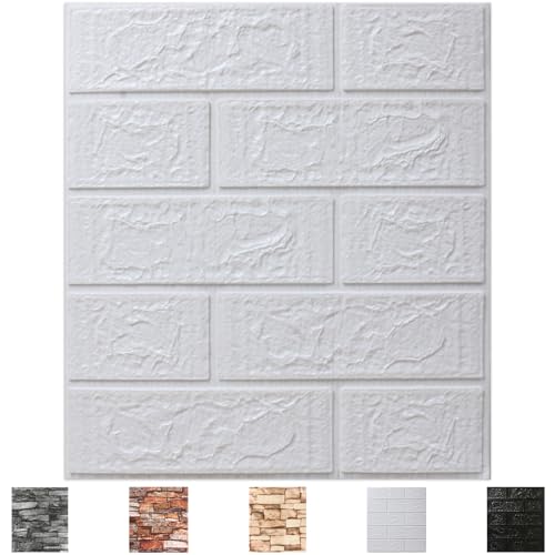 Peel and Stick 3D Foam Wall Panels, Self Adhesive Wallpaper - color: White, size: 20 PACK