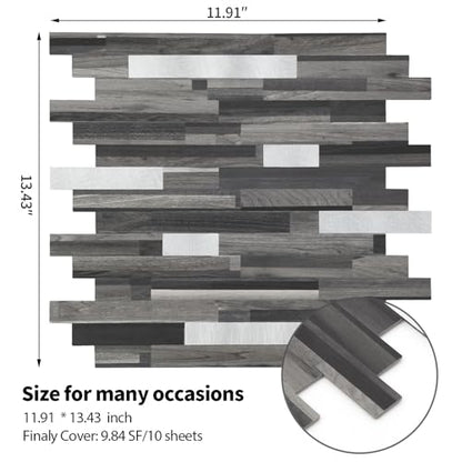 Yipscazo 5 Sheets Peel and Stick Stone Metal Tile Backsplash, Stick on Tiles for Backsplash Kitchen, Bathroom, Laundry Room, Camper, Fireplace (12'' X 12'', Black Wood Grain) - color: Black Wood Grain