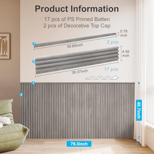 Art3d 79.3 x 40.7 Inch Beaded Wainscoting Wall Panel, 22.38 sq.ft, Grey Oak - color: Grey Oak, size: 79.3"x40.7"