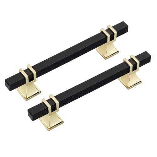 Rergy 10 Pack 5 Inch Black and Gold Cabinet Handles, Solid Zinc Alloy - color: Black and Gold, size: 5 Inch Hole Center