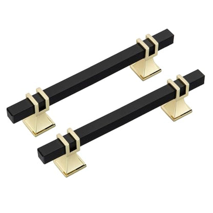 Rergy 10 Pack 5 Inch Black and Gold Cabinet Handles, Solid Zinc Alloy - color: Black and Gold, size: 5 Inch Hole Center