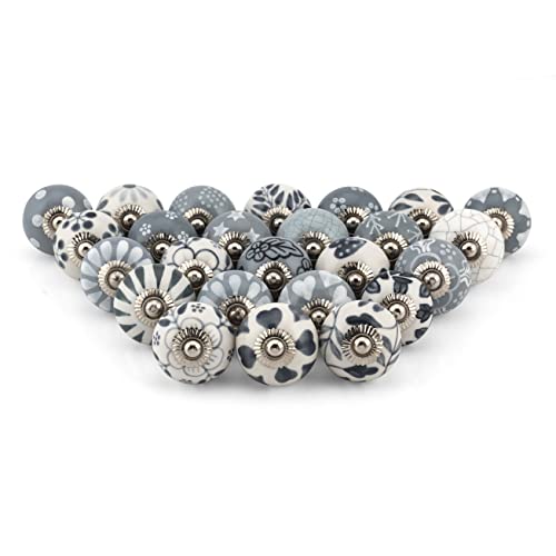 Craft Trade Handcrafted Ceramic Cabinet & Drawer Knobs – Kitchen Cabinet Hardware, Decorative Cupboard Handles & Dresser Knobs – Furniture Pulls (Grey, Set of 25) - color: Gray, style: 25