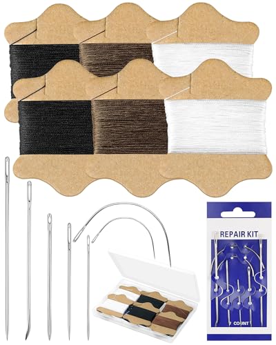 FIVEIZERO Upholstery Repair Sewing Kit, Leather Sewing Kit, 126 Yards Upholstery Thread&7Pcs Heavy Duty Needles, Leather Thread, Curved Needles for Quilting & Hand Stitching (3 Colors) - color: Mix