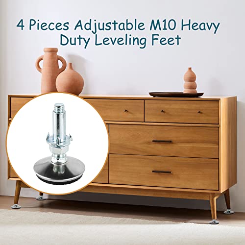 4 Set M10 Leveling Feet with 4-Pronged T Nut, Adjustable Leg Levelers Heavy Duty Furniture Levelers, M10 Furniture Legs with 2" Thread Length for Cabinet Table Chair Raiser, Silver - color: Silver, size: M10 x 50mm
