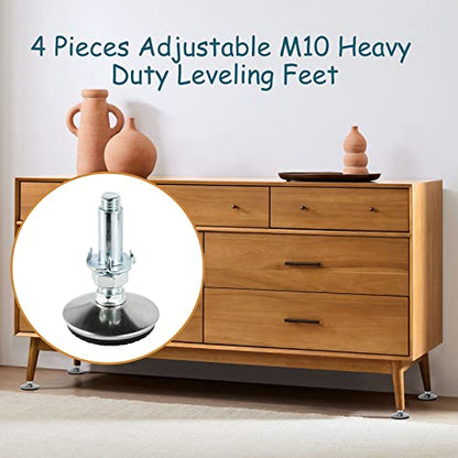 4 Set M10 Leveling Feet with 4-Pronged T Nut, Adjustable Leg Levelers Heavy Duty Furniture Levelers, M10 Furniture Legs with 2" Thread Length for Cabinet Table Chair Raiser, Silver - color: Silver, size: M10 x 50mm