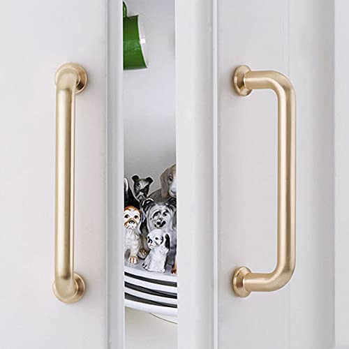 10 Pack Hole Center 5''(128mm) Brushed Brass Kitchen Cabinet Pulls.Zinc Alloy Solid Round Cabinet Handle Drawer Pull Modern Hardware for Bar