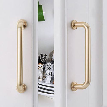 10 Pack Hole Center 5''(128mm) Brushed Brass Kitchen Cabinet Pulls.Zinc Alloy Solid Round Cabinet Handle Drawer Pull Modern Hardware for Bar