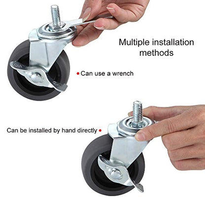 Caster Wheels, 3" Locking Swivel Threaded Stem Casters Set with Brake of 24 - color: Grey, size: Grey-24pack