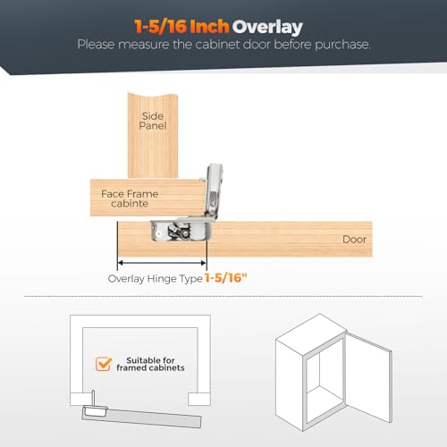 Satin Nickel Cabinet Hinges 1-1/2 Inch Overlay 10 Pack(5 Pairs) - size: 1-5/16 inch Overlay
