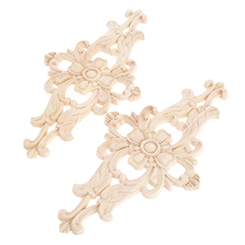 1Pc Wood Carved Appliques Central Wooden Carving Onlays Furniture Decals - size: 1-Pack, 10.63 x 5.51 inches